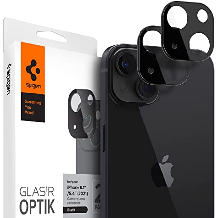 Spigen Glas tR Optik iPhone 13 とiPhone 13 Mini 用 カメラフィルム 保護 iPhone13 と iPhone13 Mini 対応 カメラ レンズ ブラック 2枚入