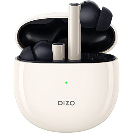 DIZO GoPods Bluetooth 5.2 イヤホン ワイヤレスイヤホン ワイヤレスステレオ オーディオ アクティブノイズキャンセリング 10mm Hi-Fi 25時間再生 超低88msレイテンシー マイク内蔵 防水機能付き ホワイト