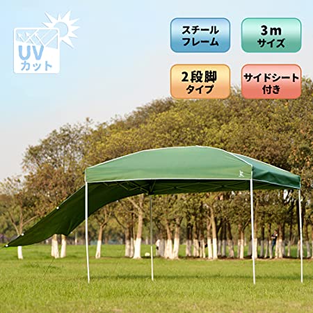 Light bird ワンタッチ タープテント 3×3m UVカット 耐水圧生地 通風口 大型テント 日よけ イベントテント アウトドア キャンプ レジャー 日よけ LB-091 (グリーン)
