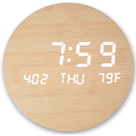 デジタル 壁掛け時計 おしゃれ 北欧 led電子 wall clock 木製 置き 卓上 かけ時計 ウォールクロック 光る 人気 USB給電式 (ブラウン)
