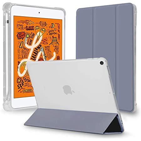 BLIXIA iPad ケース クリア 半透明 バックカバーApple Pencil 収納可能 ペンホルダー付き 超薄 軽量 スタンド オートスリープ機能付き Apple iPad (7.9インチ iPad mini, スモークブルー)