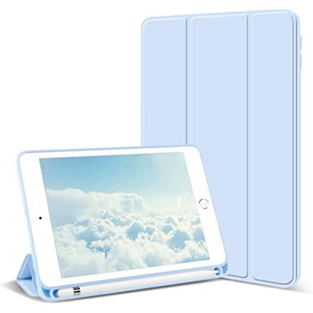BLIXIA iPad ケース クリア 半透明 バックカバーApple Pencil 収納可能 ペンホルダー付き 超薄 軽量 スタンド オートスリープ機能付き Apple iPad (7.9インチ iPad mini, スモークブルー)