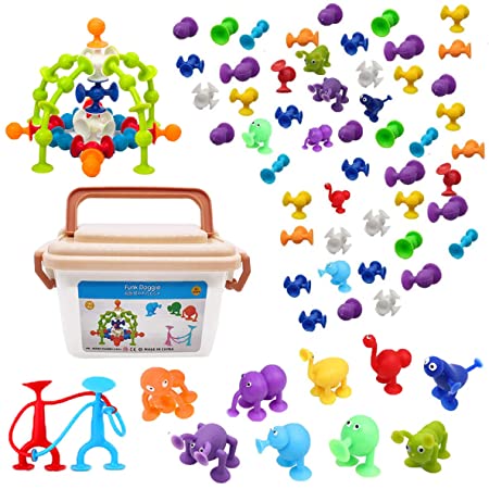 154個 新感覚知育ブロック 吸盤 おもちゃ 子供 積み木 組み立て 風呂のおもちゃ 男の子 女の子 誕生日のプレゼント DIY スクイグズ 知育玩具