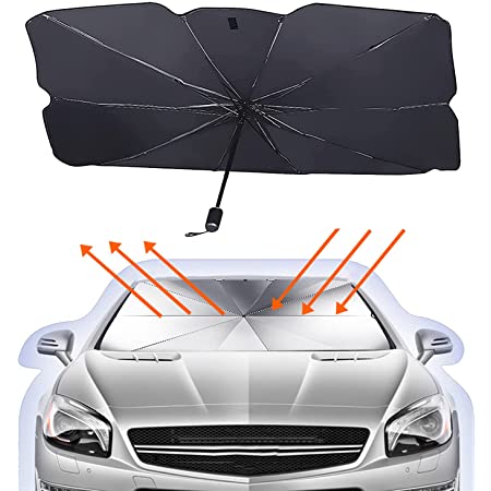 車用 サンシェード 軽自動車 日よけ サンシェード 折りたたみ傘仕様 取り付き簡単 収納便利 遮光 遮熱 カーフロントガラスカバー プライバシー保護 UV 紫外線カット 暑さ対策 収納ポーチ付き – M（65×125cm）