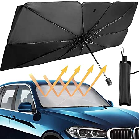 車用 サンシェード 軽自動車 日よけ サンシェード 折りたたみ傘仕様 取り付き簡単 収納便利 遮光 遮熱 カーフロントガラスカバー プライバシー保護 UV 紫外線カット 暑さ対策 収納ポーチ付き – M（65×125cm）