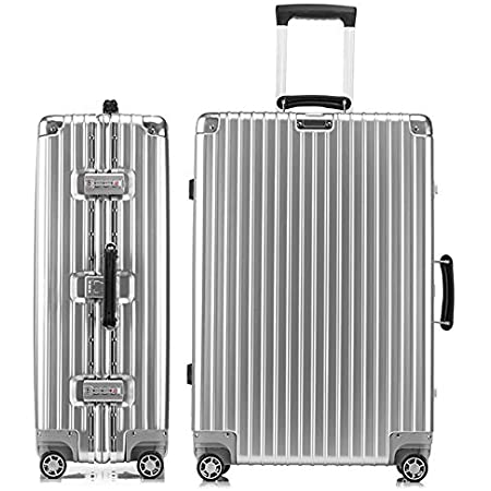 スーツケース オールアルミ合金 キャリーケース 機内持ち込み 大容量 アルミ合金ボディ TSAロック 静音ダブルキャスター 軽量 旅行出張 Silver-XL (無料預入/9泊以上/87L)
