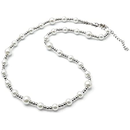 ネックレス メンズ パールネックレス 2連 真珠のネックレス ストリート 銀色 金属 ステンレス アレルギーフリー