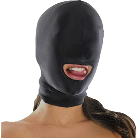 口の空いた 口開き 目隠し 全頭マスク 通気性 弾力性 フェイスマスク コスプレ SM ボンテージ 仮面 (黒)