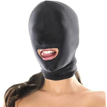 口の空いた 口開き 目隠し 全頭マスク 通気性 弾力性 フェイスマスク コスプレ SM ボンテージ 仮面 (黒)