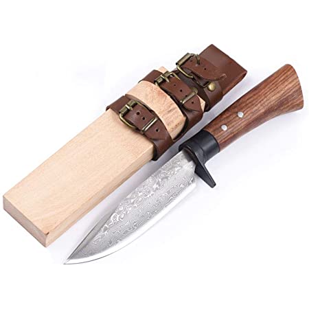 Dcenrun ダマスカス67層シースナイフ アウトドアナイフ 直刃 釣りナイフ キャンプ バトニング アウトドア フィッシング