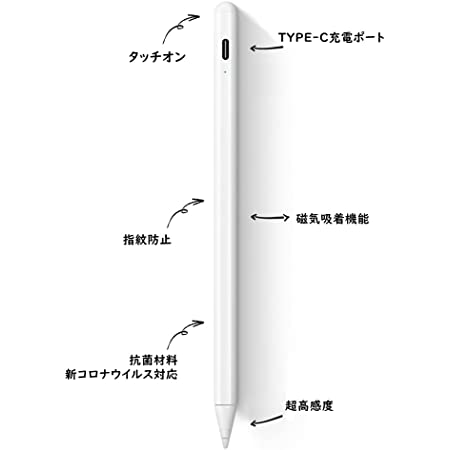 iPad ペン スタイラスペン タッチペン 超高感度 ipad pencil 極細 傾き感知 誤作動防止 磁気吸着機能対応 iPad専用ペン 軽量 ipad mini 6/ ipad mini 5/ ipad air 3/ ipad pro/ipad pro 3 など 2018年以降iPad対応 ホワイト