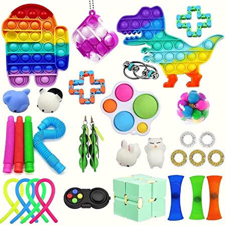 スクイーズ玩具 プッシュポップ ストレス解消グッズ 37pcs Fidget Toy Bubble Sensory Toy Set 減圧おもちゃ バブル フィジェットおもちゃ インテリジェンス発展 知育おもちゃ そわそわおもちゃ 自閉症特別支援 ボードゲーム 子供 大人兼用 プレゼント