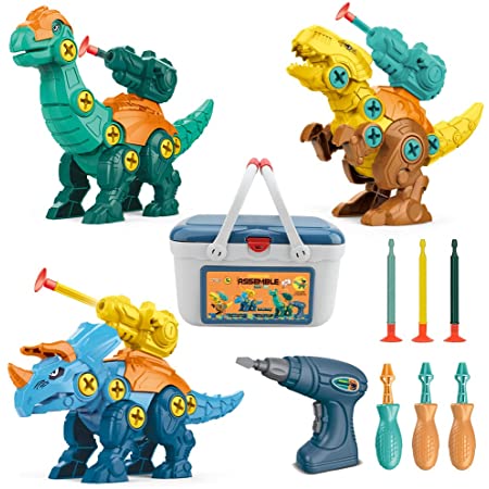 CORPER TOYS 恐竜おもちゃ 4PCS 組み立ておもちゃ DIY 立体 恐竜パズル ネジ ねじ回し 手先訓練 大工さん 工具おもちゃ ティラノサウルス トリケラトプス 男の子 クリスマス プレゼント　6歳以上