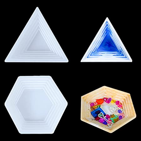 Zayookey 三角形 六角形 シリコンモールド 階段形 階形 2個セット トレイ コースター 小物入れ ジュエリーボックス 皿 宝石収納ボックスUVレジン エポキシ樹脂 手作り 樹脂 粘土 オルゴナイト 工芸品 型 抜き型 (階段型トレイ)