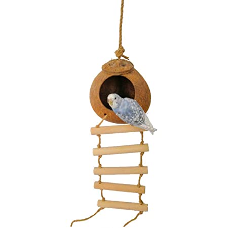 (ST TS) インコ 巣箱 鳥かご はしご 付き 小鳥 寝床 小屋 遊び場 鳥 おもちゃ 吊り下げ 木製 止まり木