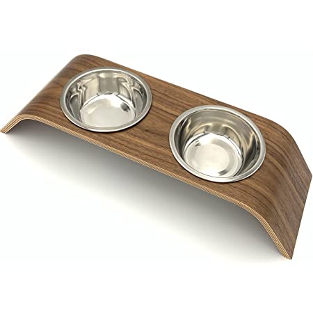 cieripet シンプル 木製 食器スタンド セット ステンレス フードボウル 食べやすい 洗いやすい おしゃれ 餌入れ 食器台 お水入れ 皿 小型犬 猫用(ブラウン)
