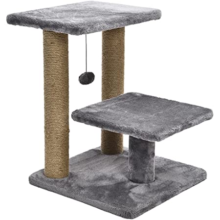 FEANDREAキャットタワー 猫タワー 木製 木目調 サイドテーブル爪とぎ 麻紐 おしゃれ サイズ59ＣＭ×36ＣＭ×67ＣＭ PCT111H01