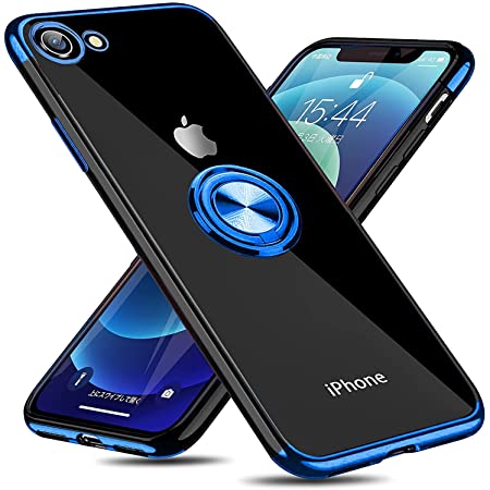 iPhone SE ケース 第2世代 リング iPhone8 ケース iPhone7 アイフォン SE2 カバー 耐衝撃 スリム tpu ソフト シリコン リング付き 薄型 スタンド機能付き 360回転 車載ホルダー (ダークグリーン)