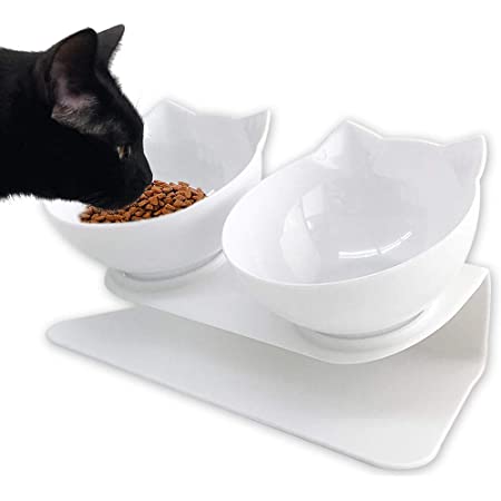 Bidason 猫 フード ボウル 食器 セラミック スタンド セット 餌皿 可愛い えさ入れ 水入れ 陶器 木製 食事台 こぼれにくい 分離式 安定 お手入れ簡単 滑り止め ペット用 犬 兼用