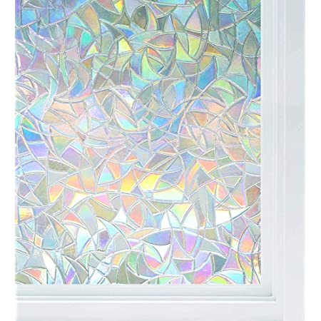 LINGNI ステンドグラスシール 窓用フィルム 目隠しシート キラキラ ガラス 窓フィルム 装飾 光に当たるとで飛散防止 断熱 紫外線カット 虹色の輝き 水で貼る 再利用可能 90*200cm