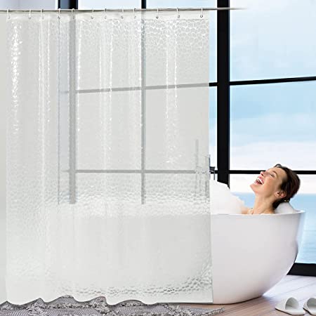 シャワーカーテン　120*160cm　半透明　バスカーテン　リング付き　取付簡単　間仕切り　160cm丈　風呂カーテン　3D柄　目隠し　ユニットバス　120 x 160cm