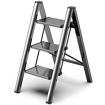 Numaki 2段/3段/4段 踏み台 脚立 幅広 折りたたみ可能 軽量 アルミ 脚立 天板幅広 おしゃれ はしご 梯子 ステップ台 (Color : Black, サイズ : 2段-高さ66cm)
