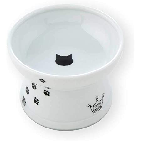 QuteKA 猫 えさ 皿 食器台 ごはん皿 小型犬用 陶器皿 ネコボウル ペット フード ボウル 水飲み 餌入れ 餌皿 ねこエサ入れ 傾斜15度 4段階 天然竹製 高さ調節可能