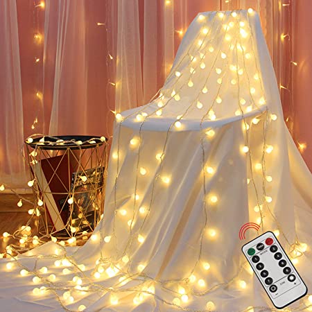 LEDイルミネーションライト ストリングライト 40電球 6M IP65防水 点滅 点灯 飾りライト クリスマス ハロウィン パーティー バレンタインデー 結婚式 屋外 室外 室内 ボール型 電池式 電飾 室内室外 防水 電球色 (Circular)