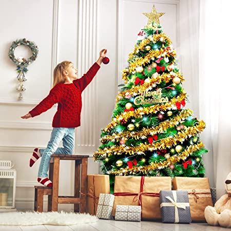 クリスマスツリー 180cm（6フィート）LEDライト付き christmas tree クリスマスグッズ 10種類のオーナメント フルセット イルミネーション クリスマス飾り おしゃれ 組み立て簡単 収納便利 部屋 商店