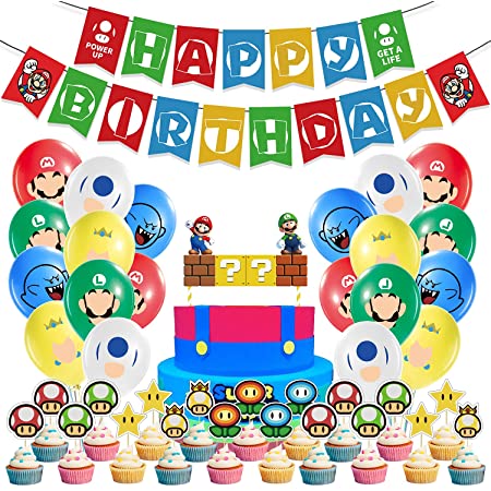 HAFTSS マリオ 誕生日 飾り付け ゲーム キャラクター ハッピーバースデー バルーン 誕生日 子供の日プレゼント 誕生日 風船 バースデー 飾り バースデーバルーン