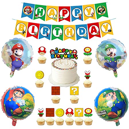 HAFTSS マリオ 誕生日 飾り付け ゲーム キャラクター ハッピーバースデー バルーン 誕生日 子供の日プレゼント 誕生日 風船 バースデー 飾り バースデーバルーン