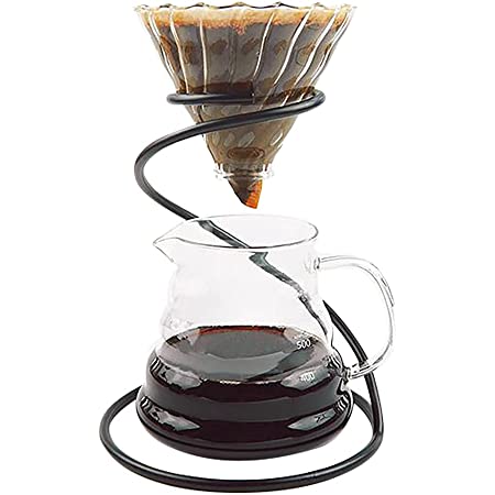 コーヒードリップセットにコーヒーサーバー，ガラス透過 コーヒードリッパー クリア，ドリップスタンドが含まれています，おしゃれガラスコーヒーフィルターセット (セット, ブラック)