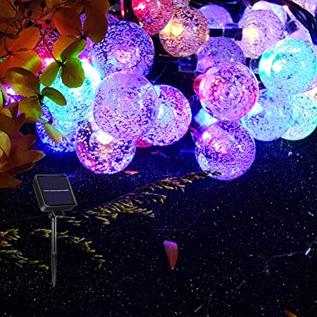 ソーラー ライト ストリングライト イルミネーションライト LED 50電球 7M 省エネ 夜間自動点灯 ガーデンライト 防水 屋外/屋内 パーティー 庭 祭り クリスマス 結婚式 祝日 取付簡単 飾りライト(カラフル)