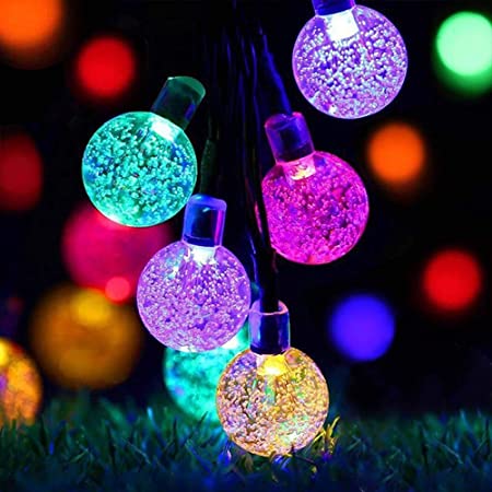 ソーラー ライト ストリングライト イルミネーションライト LED 50電球 7M 省エネ 夜間自動点灯 ガーデンライト 防水 屋外/屋内 パーティー 庭 祭り クリスマス 結婚式 祝日 取付簡単 飾りライト(カラフル)