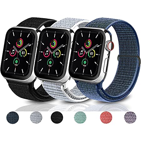 コンパチブル Apple Watch バンドアップルウォッチ バンド 38mm 40mm 41mm 42mm 44mm 45mm ナイロンバンド コンパチブル アップルウォッチ バンド 適応 iWatch Series 7 SE 6 5 4 3 2 1 (38mm/40mm/41mm, グレー+ディープブルー+ブラック)