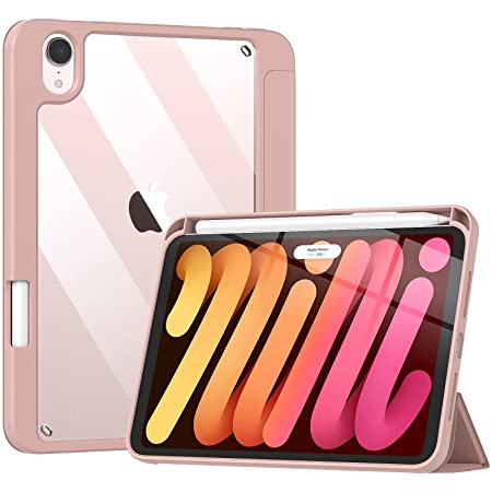 iPad mini6 ケース 2021 ATiC iPad mini 第6世代 8.3インチ 保護カバー スタンドケース オートスリープ機能つき Apple Pencil2のペアリング&充電に対応 高級PUレザー 柔軟TPU 裏地マイクロファイバー 軽量 薄型 傷つき/汚れ防止 スマートケース 半透明 PinkGold