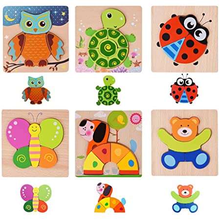 木製パズル モンテッソーリ教育おもちゃ 木製玩具 ジグソーパズル Bacolos 木のおもちゃ 動物パズル 10枚セット 知育おもちゃ 6歳以上対象(６枚セット（立体パズル）)