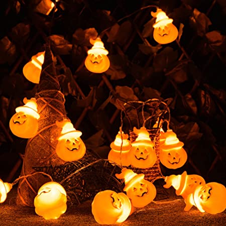 ハロウィン 飾り かぼちゃ ライト 金属プレート コウモリステッカー12個付き 10灯1.65m 電池式 室内 （ハロウィン・オールスターズ）