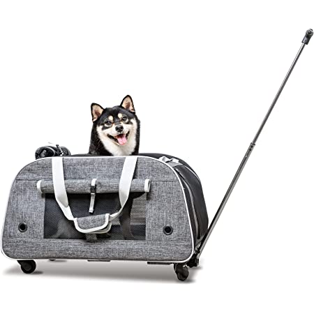 SUMISKY ペットキャリーバッグ キャスター付き 5輪360度回転 拡張可能 折りたたみ可 小型犬 猫 小動物 10kgまで リュック キャリーカート 4way お出かけ用 通院 避難 (ネイビー キャスター付き)