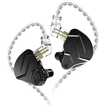 KZ ZS10 Proイヤホン、4BA + 1DD HIFI透明ベースのインイヤーイヤホン、取り外し可能なケーブル付きミュージシャンイヤホンノイズリダクションモニターイヤホン（ストリーマーブルー、マイクなし）