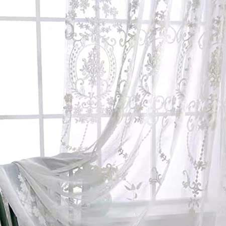 Mi新生活 レースカーテン 刺繍 半遮像 遮熱 断熱 レス UVカット 目隠し効果 通気性 2枚組 (150cm, 200cm)