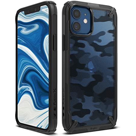 【Ringke】iPhone13 mini 用 ケース 指紋防止 ストラップホール付き [米軍MIL規格取得] スマホケース 滑り止め 落下防止 カバー Qi 充電 FusionX – Camo Black