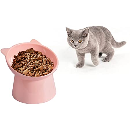 FuninCrea 猫えさ皿 猫 食器 ペットボウル 滑り止め 45度傾斜 水飲みボウル,あらゆるタイプの猫に適しています (ピンク)