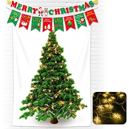 クリスマスツリー タペストリー Hoomoi [7m星形ライト付き] クリスマスツリー ツリー 飾り (150cm*100cm)ション 壁掛け もみの木 飾り 安全ピン付き