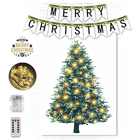 クリスマスツリー タペストリー Hoomoi [7m星形ライト付き] クリスマスツリー ツリー 飾り (150cm*100cm)ション 壁掛け もみの木 飾り 安全ピン付き