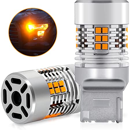 GOSMY 12V-24V車用 T20 ピンチ部違い LED ウインカーバルブ ハイフラ防止 抵抗内蔵 WY21W/ WX3×16d T20シングル アンバー 24連CSP 2020SMD 日本車専用 無極性 車検対応 冷却ファン搭載 1500K-1700K 超高輝度（2個セット）