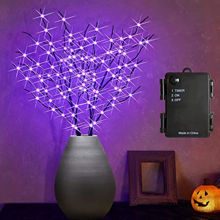 Hairui ハロウイン 黒いブランチライト 100電球 紫色LED 枝 90cm イルミネーション 電池式 間接照明 ブランチツリー ストリングライト オシャレ タイマー機能 防水(花瓶が含まない)