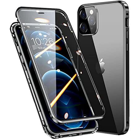 Jonwelsy 携帯電話 ケース iPhone 12 Pro 6.1 インチ 用 360度前面 強化ガラス 背面 Magsafe対応 マグネット搭載 磁気吸着 金属フレーム カバー 完全保護 耐衝撃 擦り傷防止 (black)