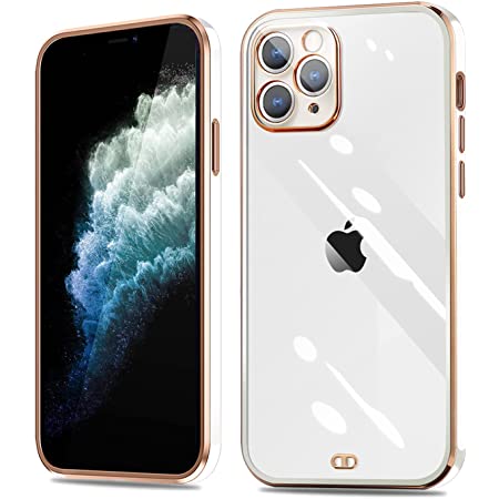 iphone11Pro ケース クリア iPhone11 pro カバー 白 シリコン メッキ加工 全面保護 耐衝撃 透明 TPU 落下防止 防塵 薄型 軽量 一体型 変形防止 人気 アイフォン11pro (ホワイト)