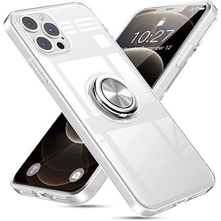 iPhone13Pro 用 ケース リング クリア 携帯ケース OURJOY スマホケース アイホン 13 Pro リング付きケース メッキ加工 透明 TPU 耐衝撃 スタンド機能 ストラップホール付き アイホン13プロ カバー・ブルー